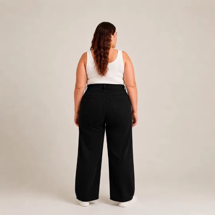 KADIN-BÜYÜK BEDEN JEANS GENİŞ PAÇA SERPME TAŞLI KOT PANTOLON-Siyah