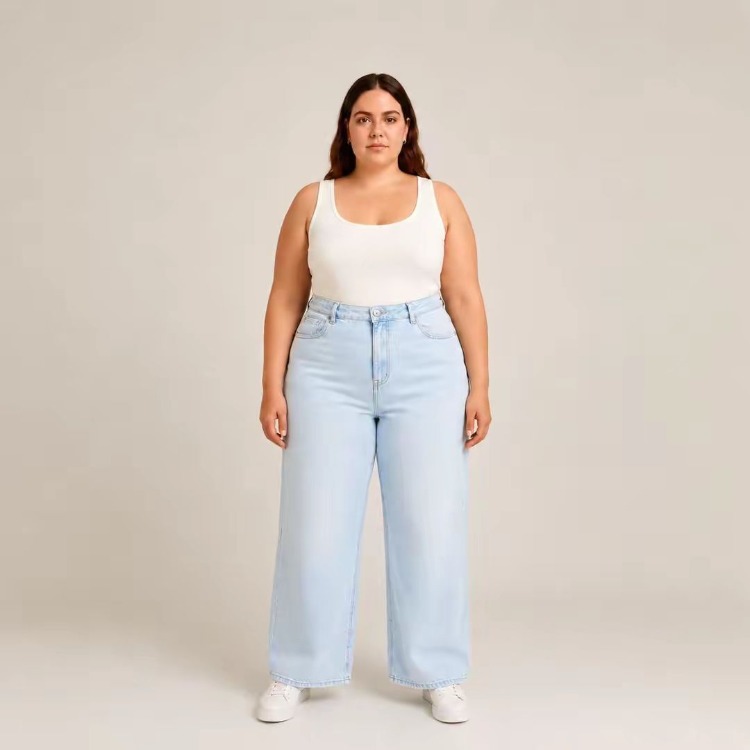 WİDE LEG JEANS PREMİUM KADIN EXTRA BÜYÜK BEDEN SÜPER YÜKSEK BEL ESNEK KOT-Açık Buz