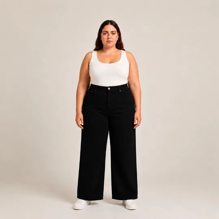WİDE LEG JEANS PREMİUM KADIN EXTRA BÜYÜK BEDEN SÜPER YÜKSEK BEL ESNEK KOT-Siyah