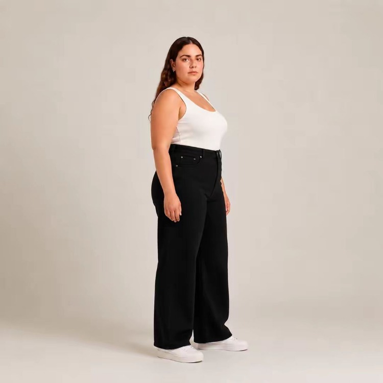 WİDE LEG JEANS PREMİUM KADIN EXTRA BÜYÜK BEDEN SÜPER YÜKSEK BEL ESNEK KOT-Siyah