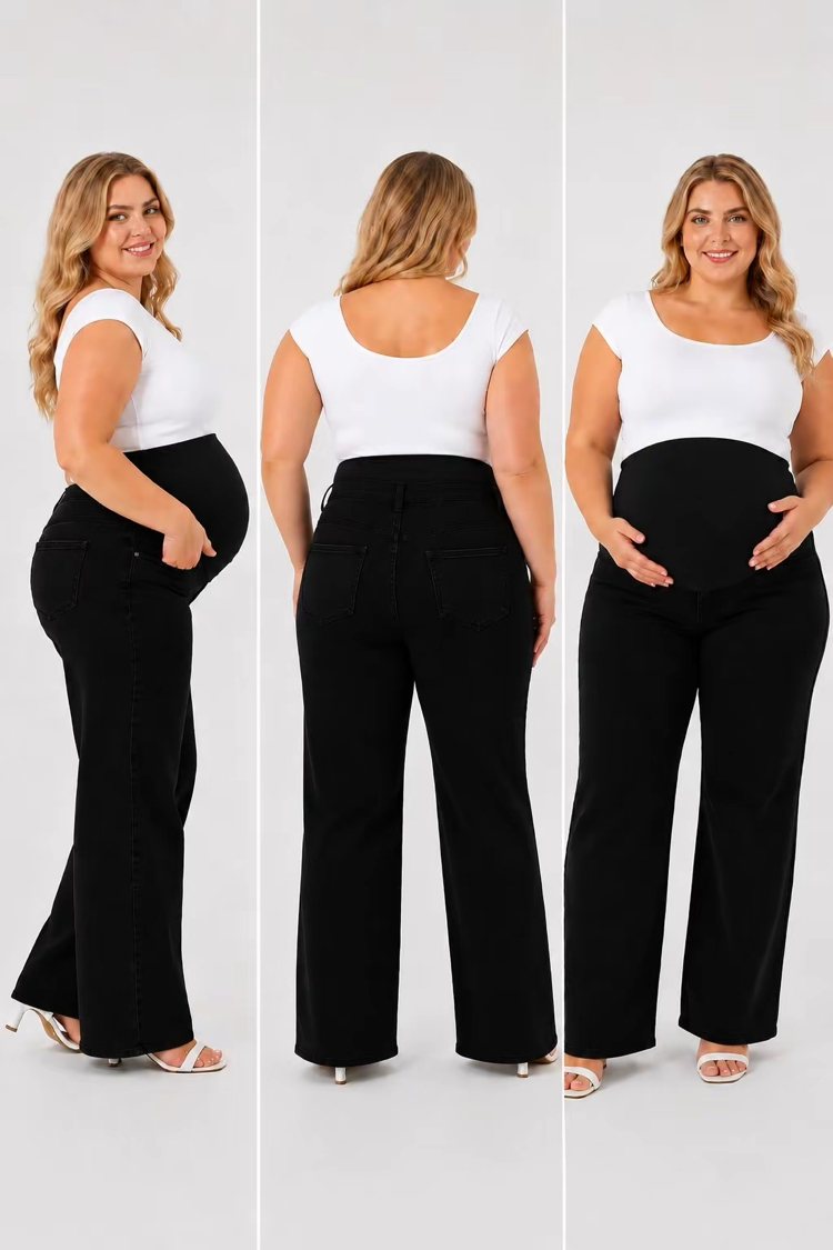 Büyük Beden Hamile Kot Pantolon -Karın Destekli ve Ayarlanabilir Belli Jeans