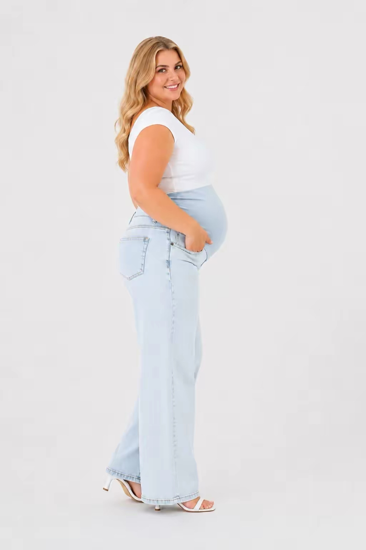 Büyük Beden Hamile Kot Pantolon -Karın Destekli ve Ayarlanabilir Belli Jeans