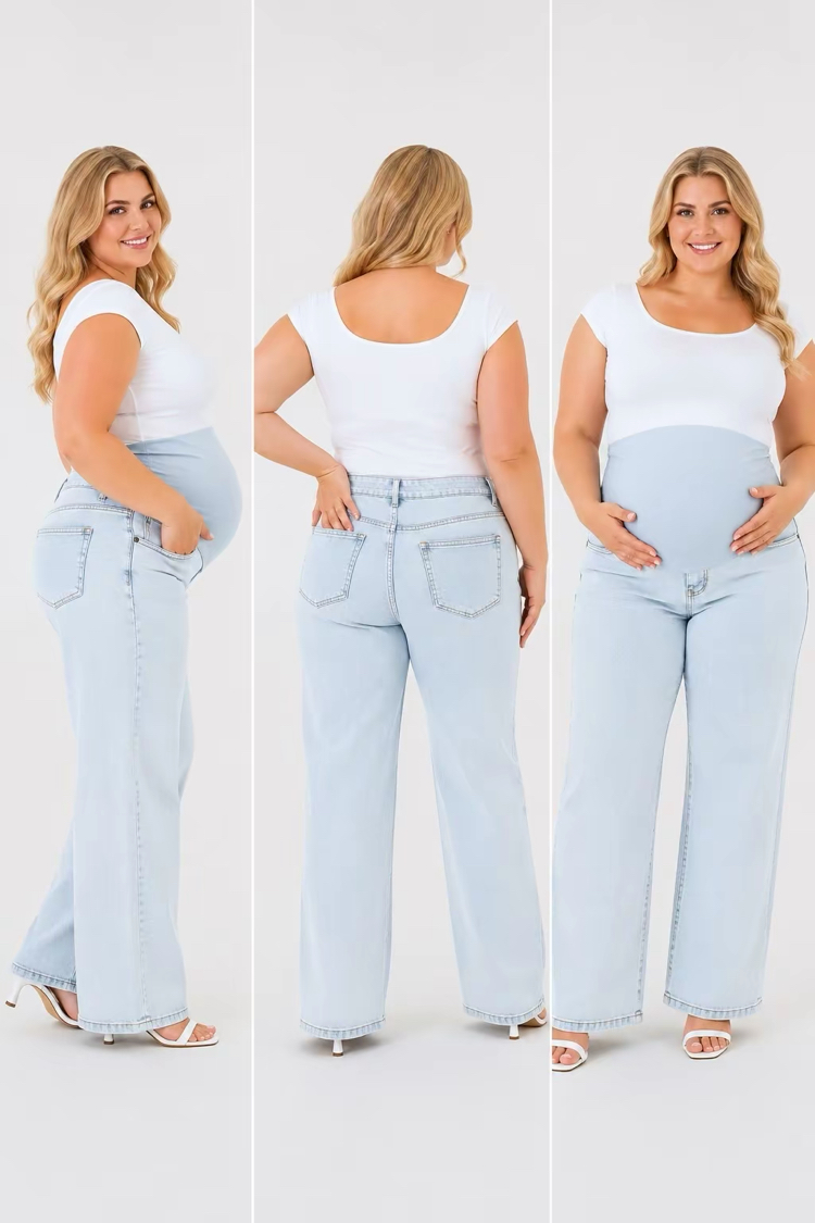 Büyük Beden Hamile Kot Pantolon -Karın Destekli ve Ayarlanabilir Belli Jeans