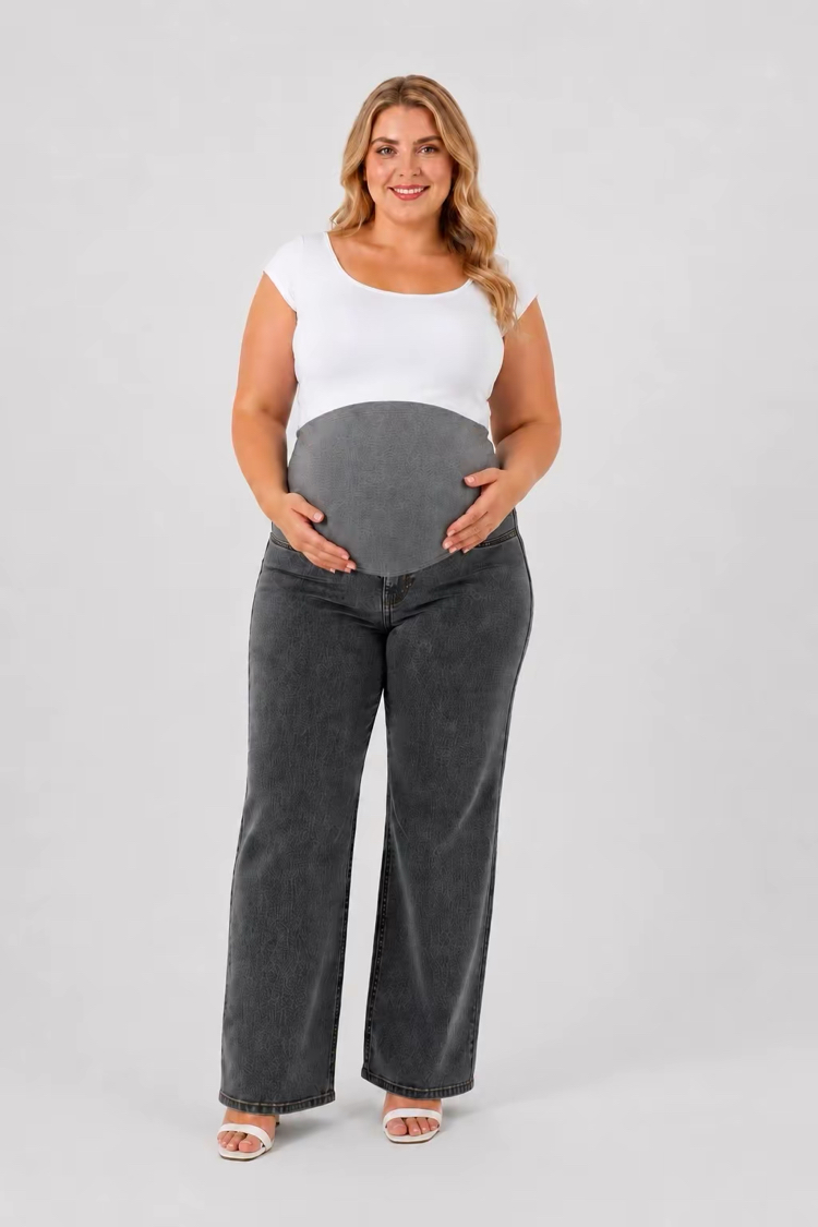 Büyük Beden Hamile Kot Pantolon -Karın Destekli ve Ayarlanabilir Belli Jeans