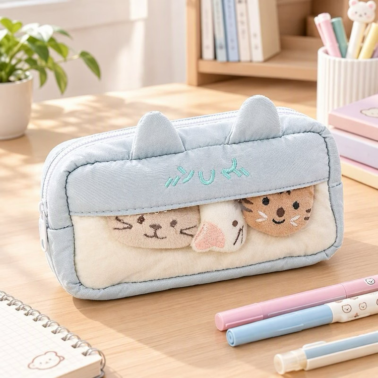 cute cat pencil case sevimli kedi desenli peluş kalemlik
