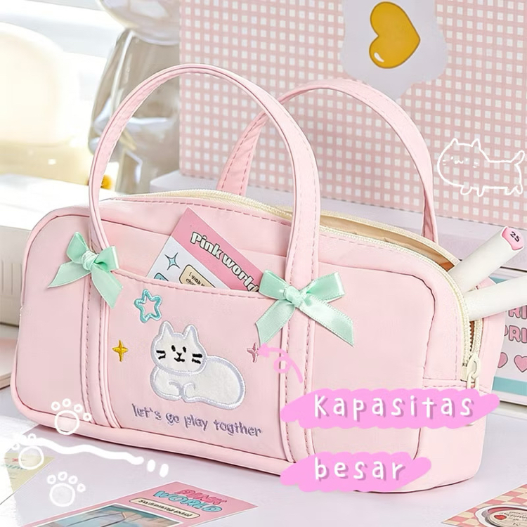 pastel kitty cute kalemlik büyük kapasiteli sevimli okul kırtasiye çantası