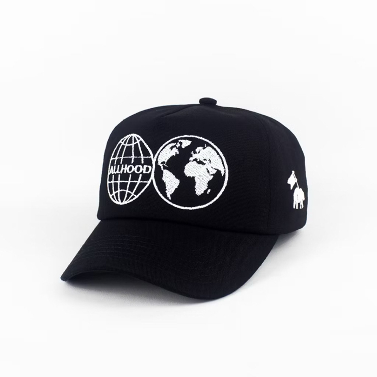 allhood globe classic baseball şapka dünya temalı siyah günlük aksesuar
