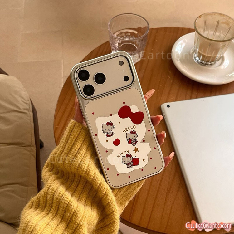 cute hello kitty kırmızı kalp siyah desenli telefon kılıfı
