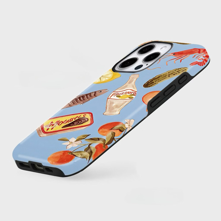 seafood aesthetic iphone kılıfı, mavi vintage food desenli telefon koruyucu