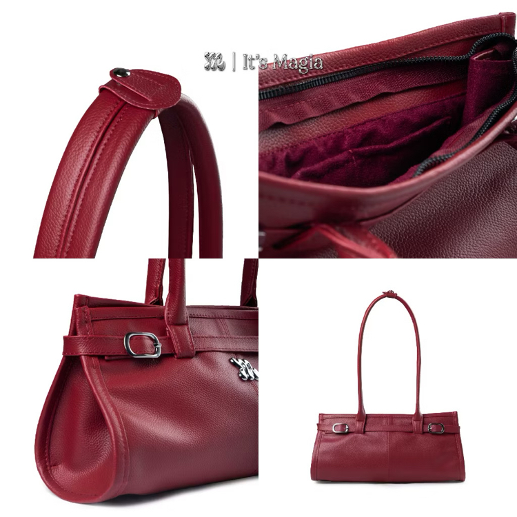 magia rebecca leather shoulder bag – bordo kadın çantası