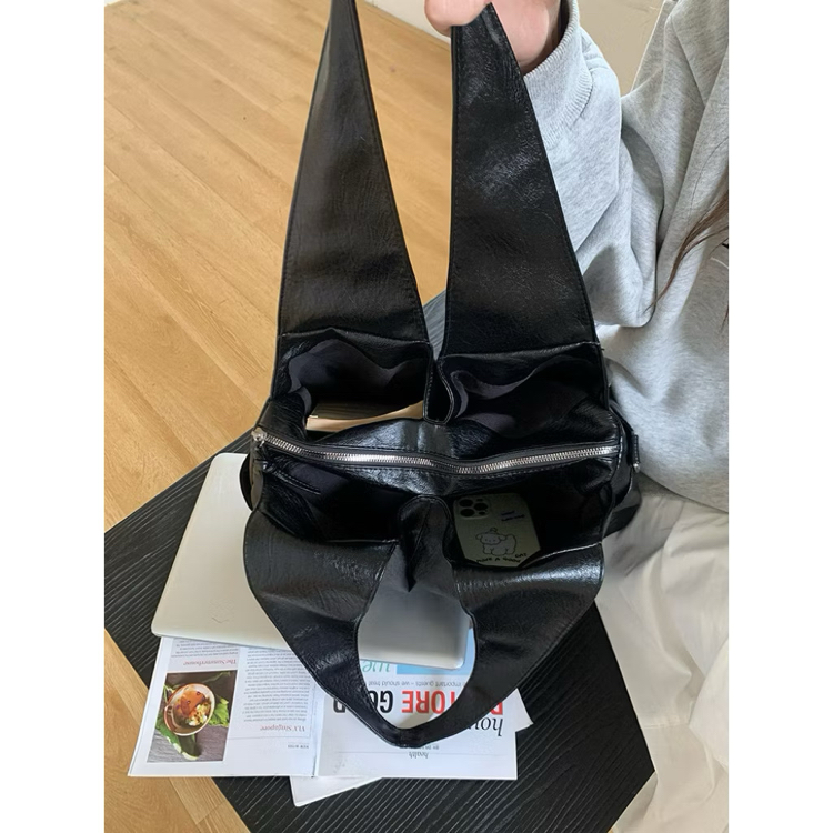 retro black leather omuz çantası kadın şık günlük tote bag