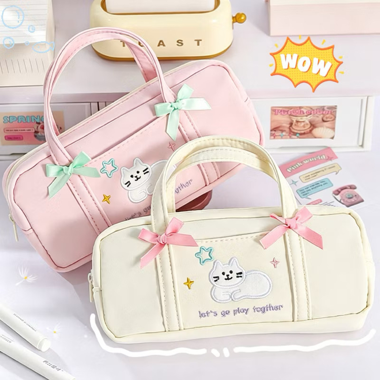 pastel kitty cute kalemlik büyük kapasiteli sevimli okul kırtasiye çantası