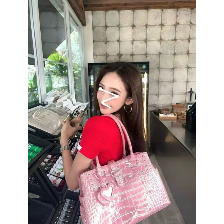 y2k büyük pink croco tote shoulder çanta premium