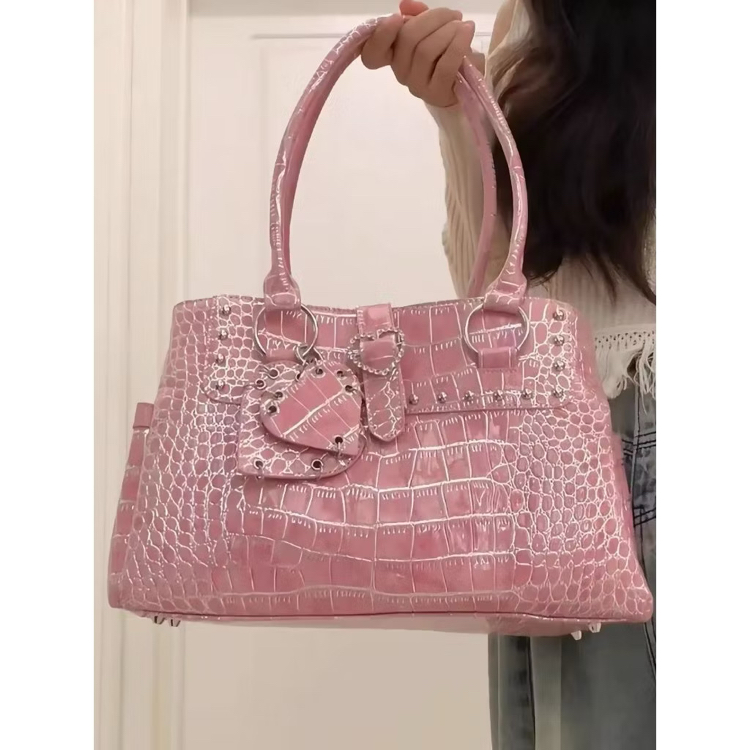 y2k büyük pink croco tote shoulder çanta premium