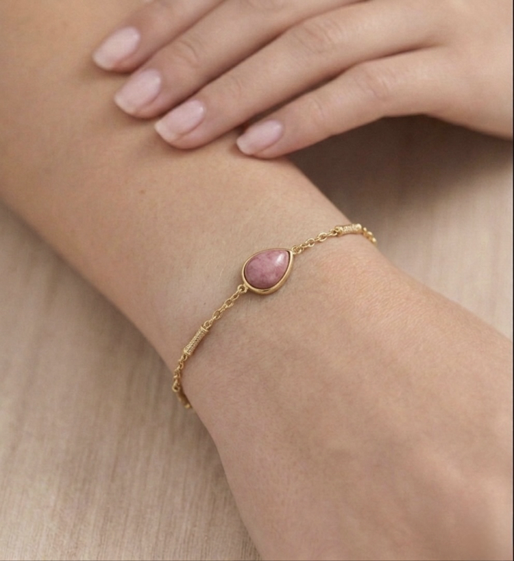 Pink Oval Bileklik | Gold