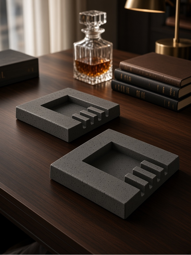 Modern - Minimalist Kül Tablası - İkili Set - Gri