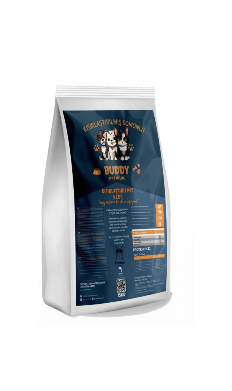 Buddy Premium Kısırlaştırılmış Somonlu Kedi Maması 15KG