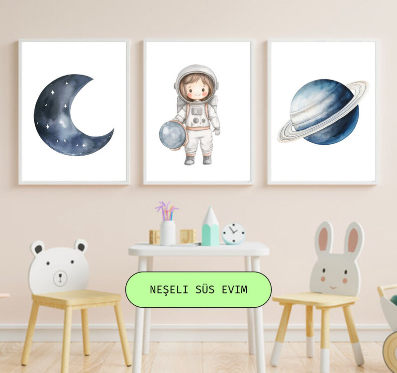 Kızlar İçin Uzay ve Astronot Temalı 3’lü Poster Seti