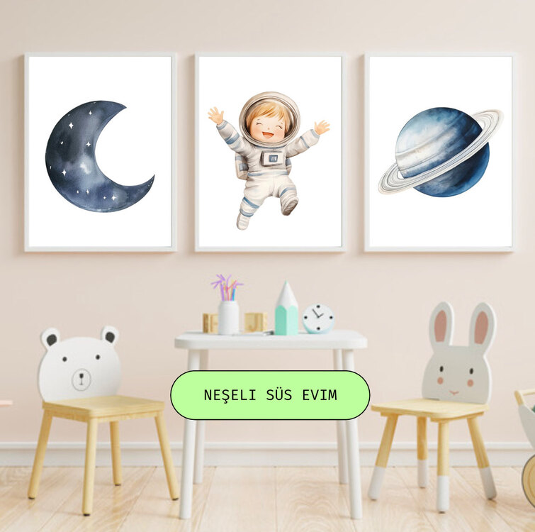 Uzay ve Astoronot Temalı 3’lü Poster Seti