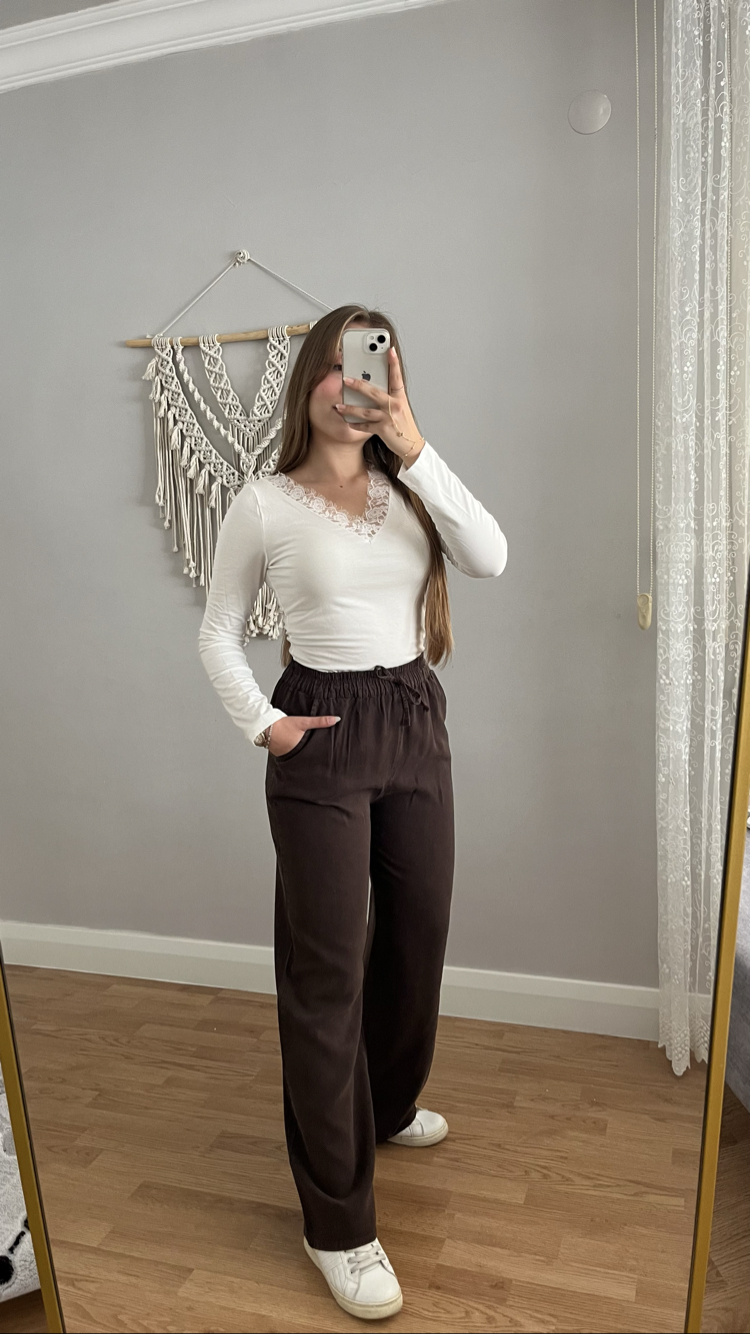 Tensel Kot Bol Paça Pantolon Kahve