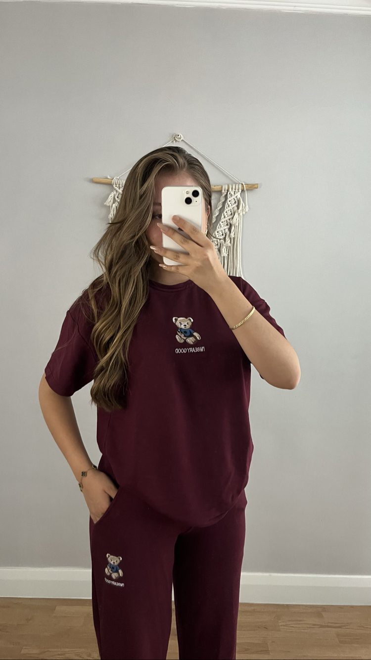 Ayıcık baskılı takım bordo