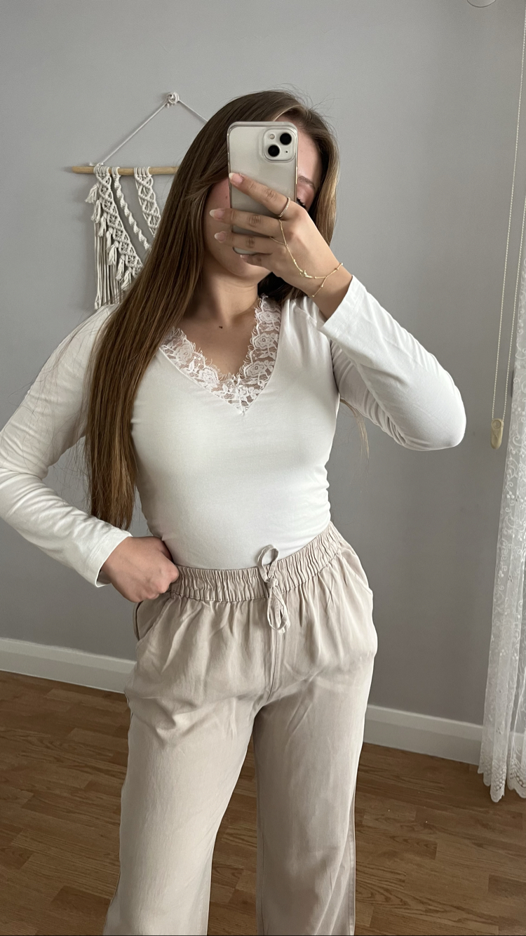 Tensel Kot Bol Paça Pantolon Bej