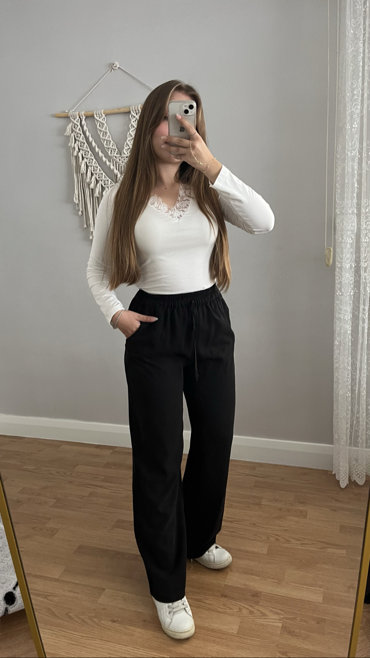 Tensel Kot Bol Paça Pantolon Siyah