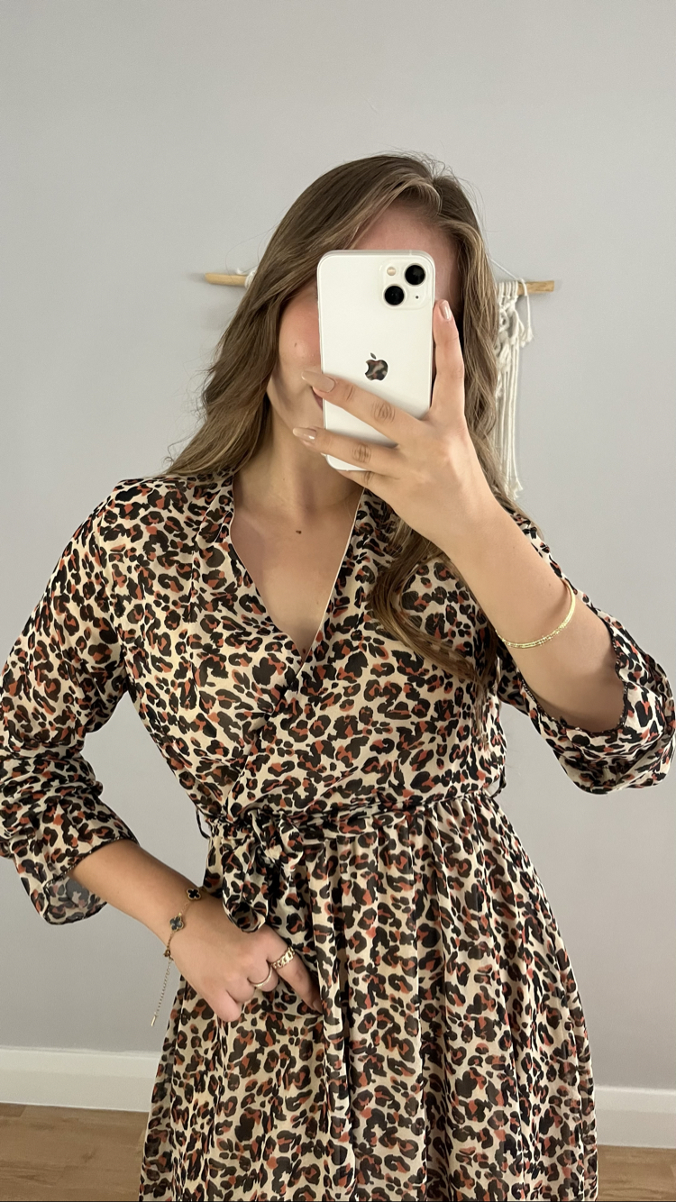 Leopar şifon elbise 