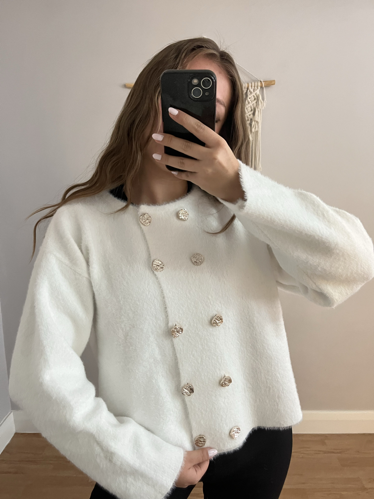 Angora Ceket Görünümlü Hırka Ekru