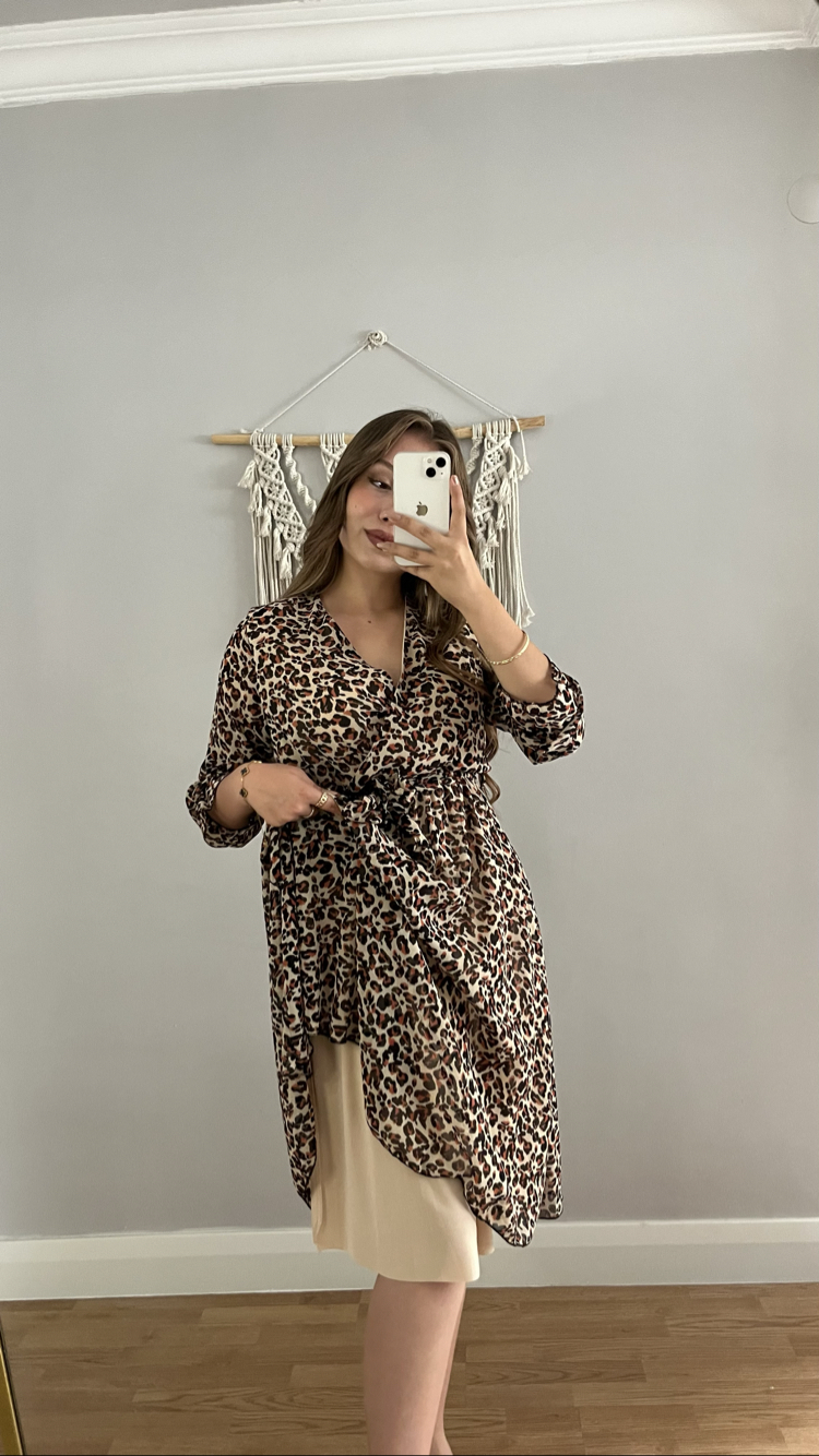 Leopar şifon elbise 