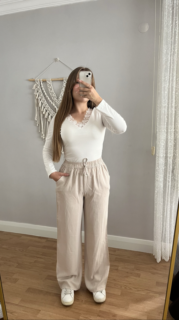 Tensel Kot Bol Paça Pantolon Bej