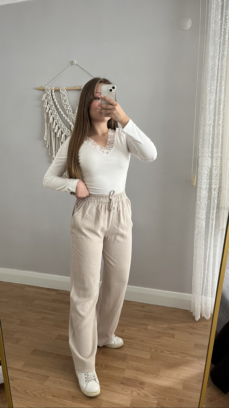 Tensel Kot Bol Paça Pantolon Bej