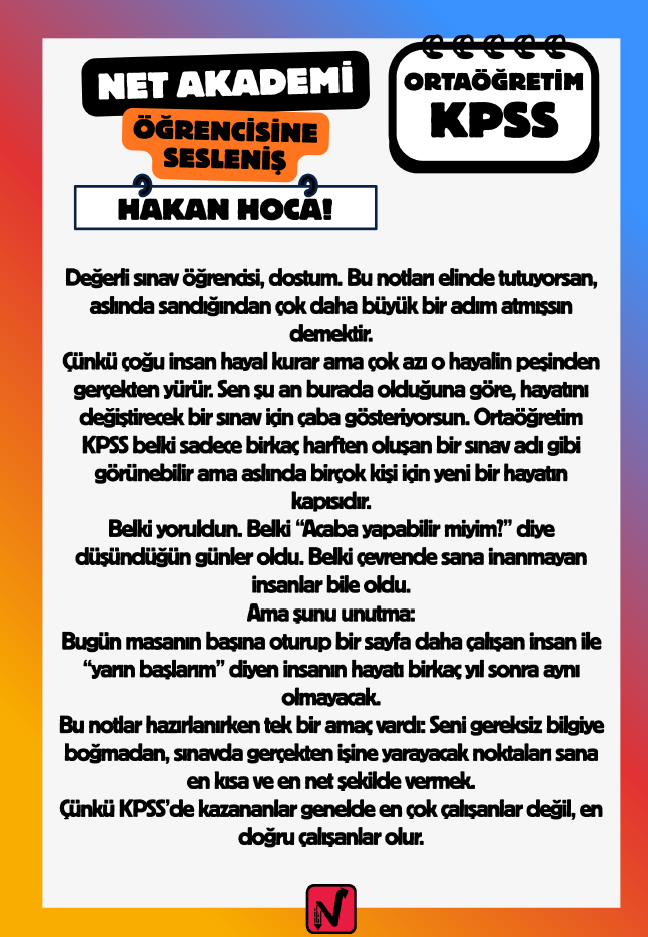 ORTAÖĞRETİM KPSS TÜM DERSLER KRİTİK NOTLAR