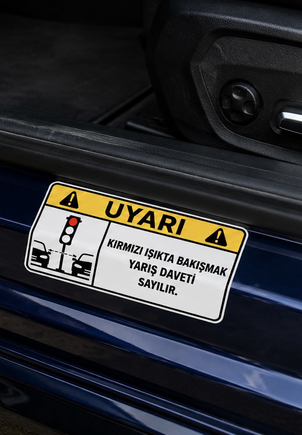 Premium UV Baskılı 10x5 cm Trafik Işığı Uyarı Sticker - Vernikli Oto Aksesuar