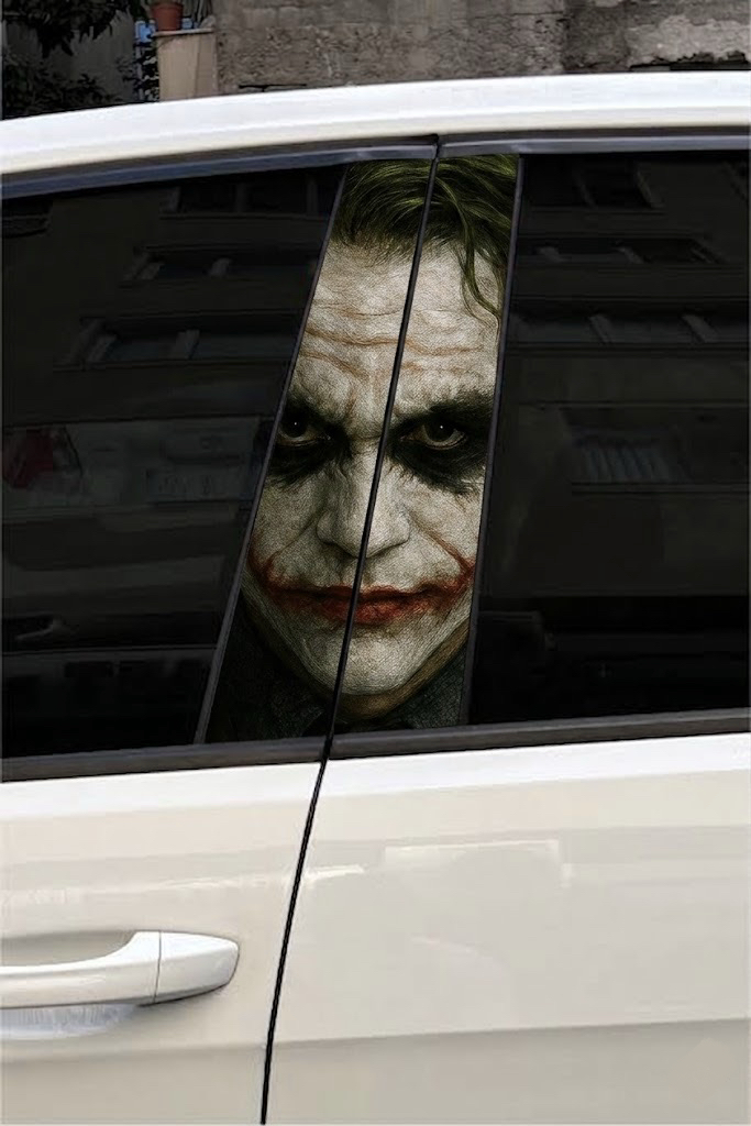 JOKER Temalı Her Araca Uyumlu Kapı Direği Sticker - 2 Adet - UV Baskı Suya Dayanıklı Folyo