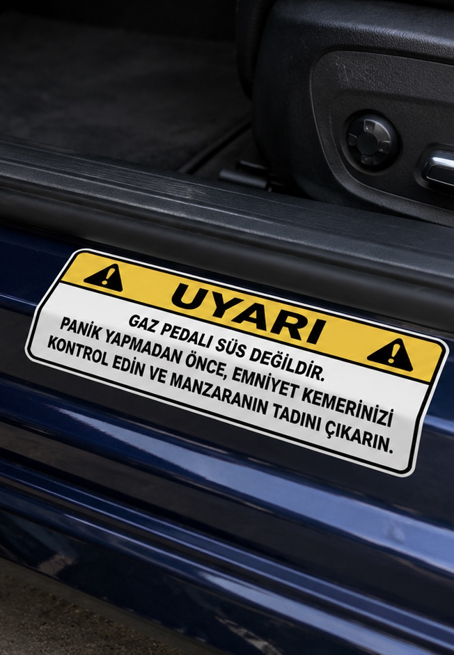 Premium UV Baskılı 10x5 cm Gaz Pedalı Uyarı Sticker - Vernikli Oto Aksesuar