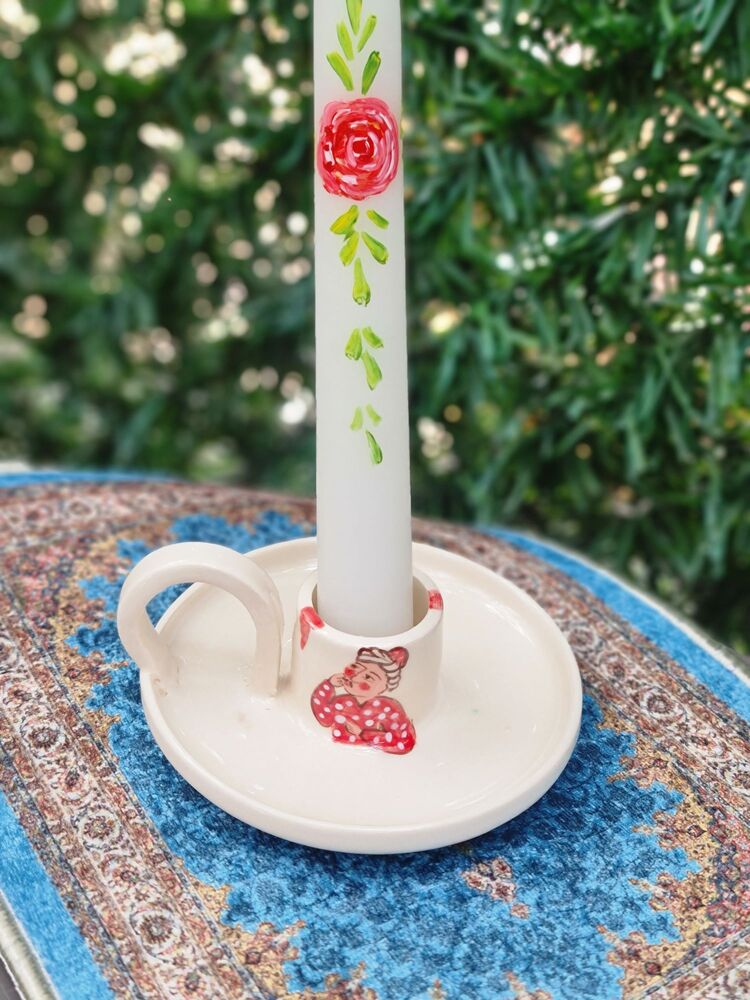 Seramik Minyatür Çizimli Mumluk