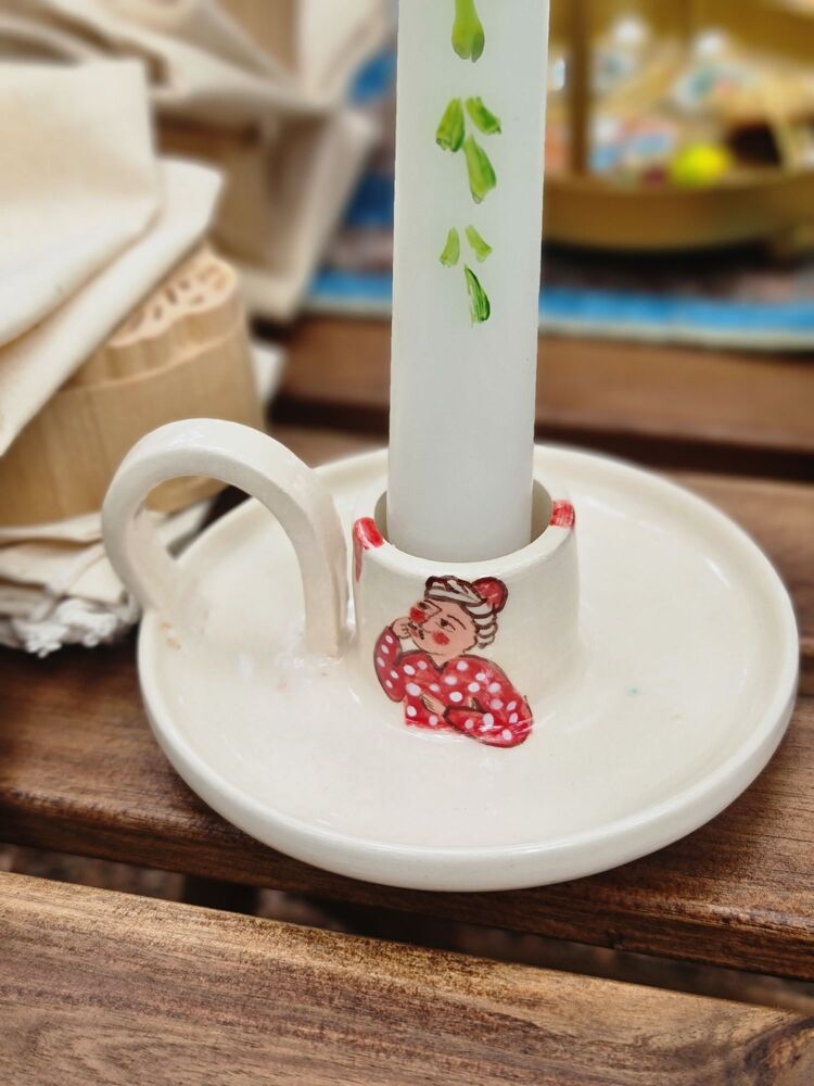 Seramik Minyatür Çizimli Mumluk