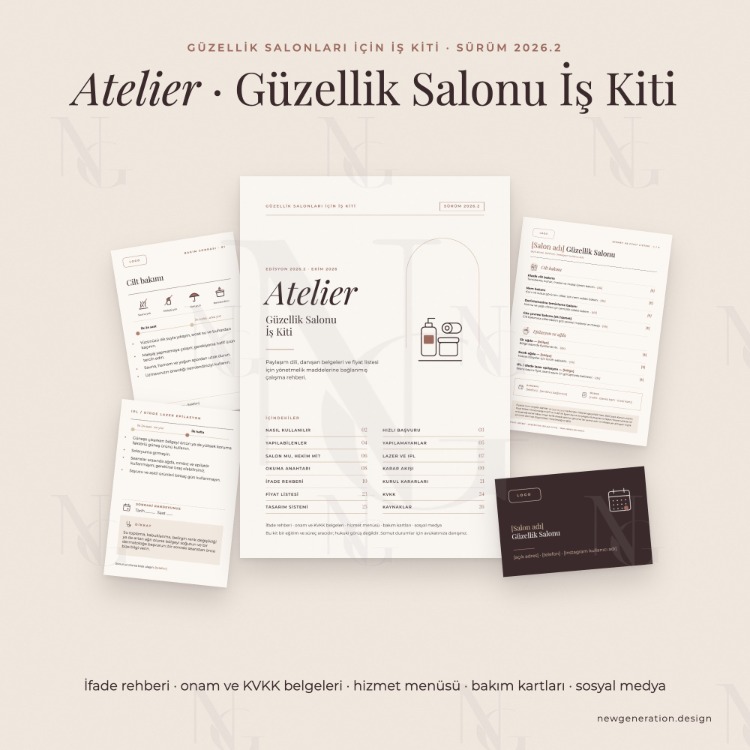 Atelier Salon İş Kiti — Güzellik Salonları İçin İfade Rehberi, Belgeler ve Tasarımlar