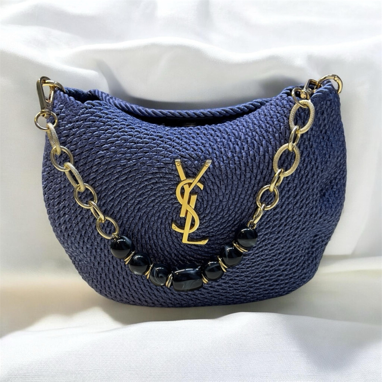 YSL Hasır Omuz Çantası – Gold Detaylı