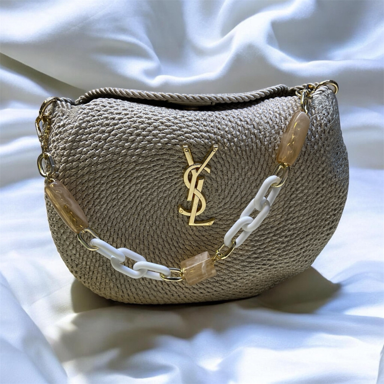 YSL Hasır Omuz Çantası – Gold Detaylı