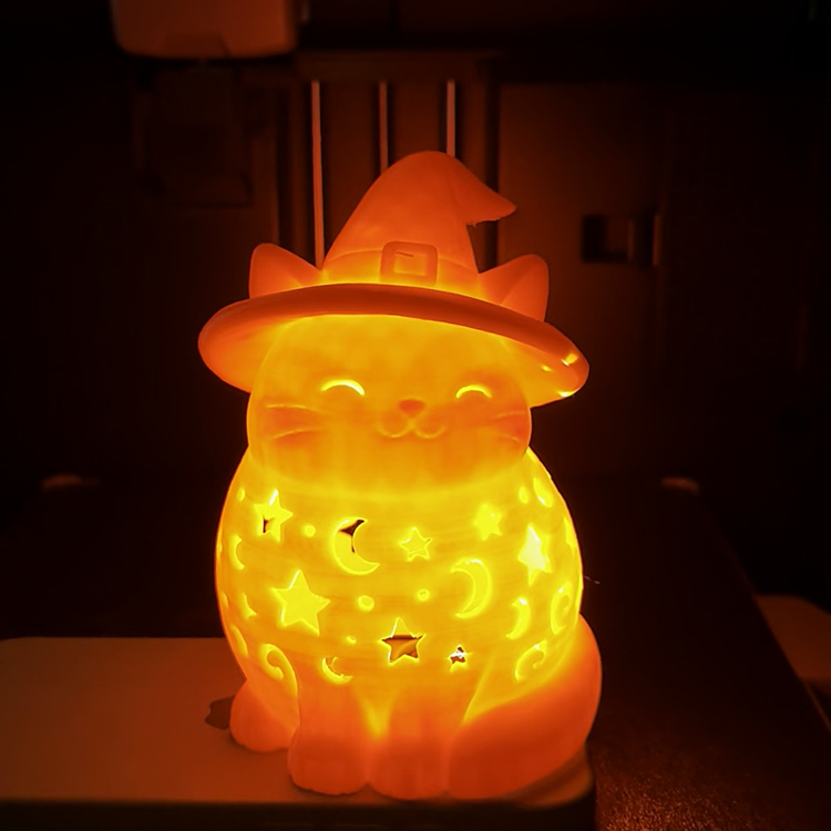 Cadı Şapkalı Kedi Fener | LED Mumla Dekor
