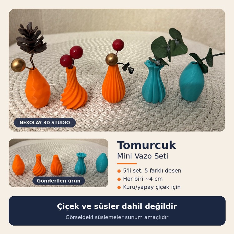 Tomurcuk Mini Vazo Seti | 5 Adet, Yaklaşık 4 cm