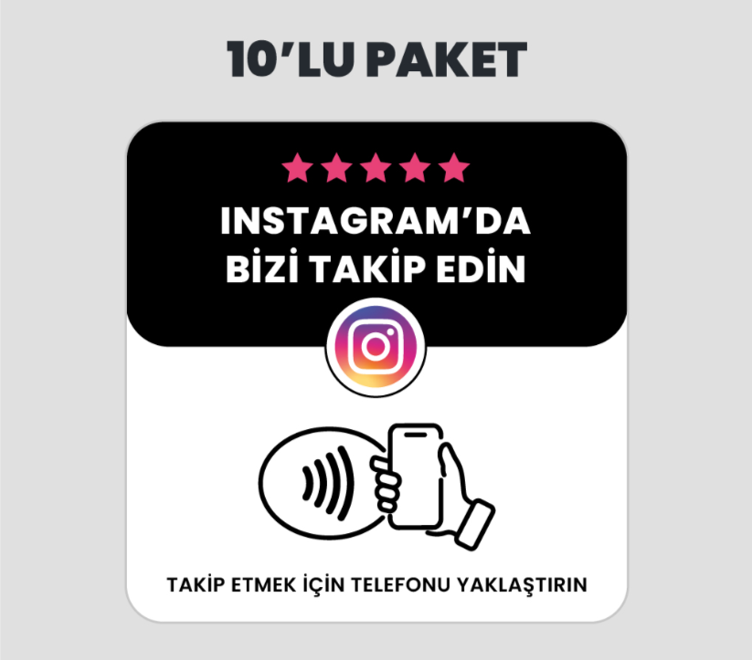 10 Adet Instagram Takip NFC Kart Paketi (Siyah)