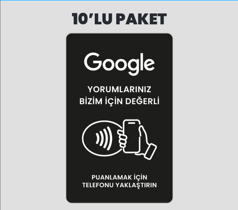 10 Adet Google Yorum Kurumsal Kartvizit NFC Kart Paketi (Siyah Alternatif)