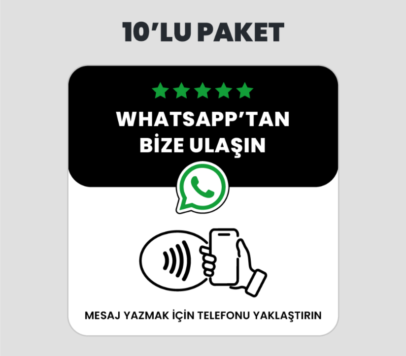 10 Adet WhatsApp İletişim NFC Kart Paketi (Siyah)