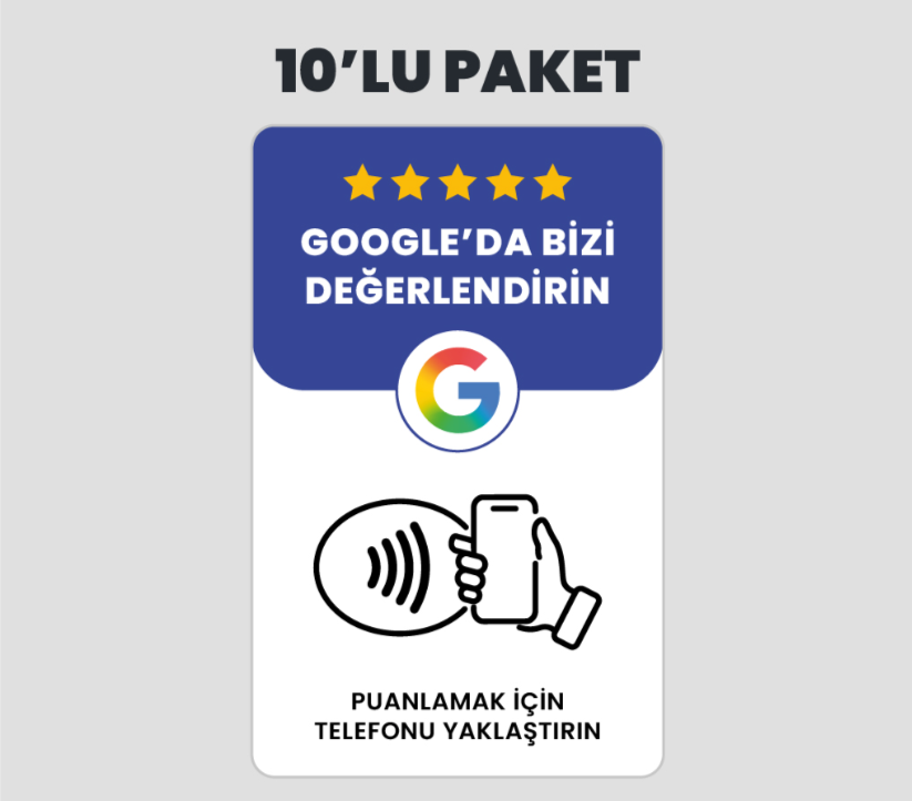 10 Adet Google Yorum Kartvizit NFC Kart Paketi