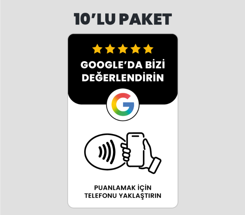 10 Adet Google Yorum Kartvizit NFC Kart Paketi (Siyah)