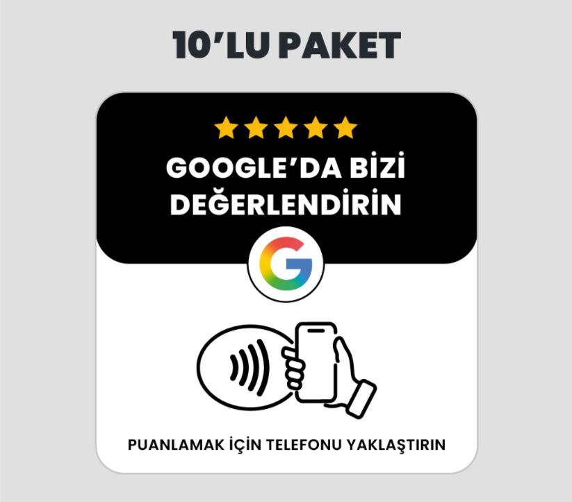 10 Adet Google Yorum NFC Kart Paketi (Siyah)