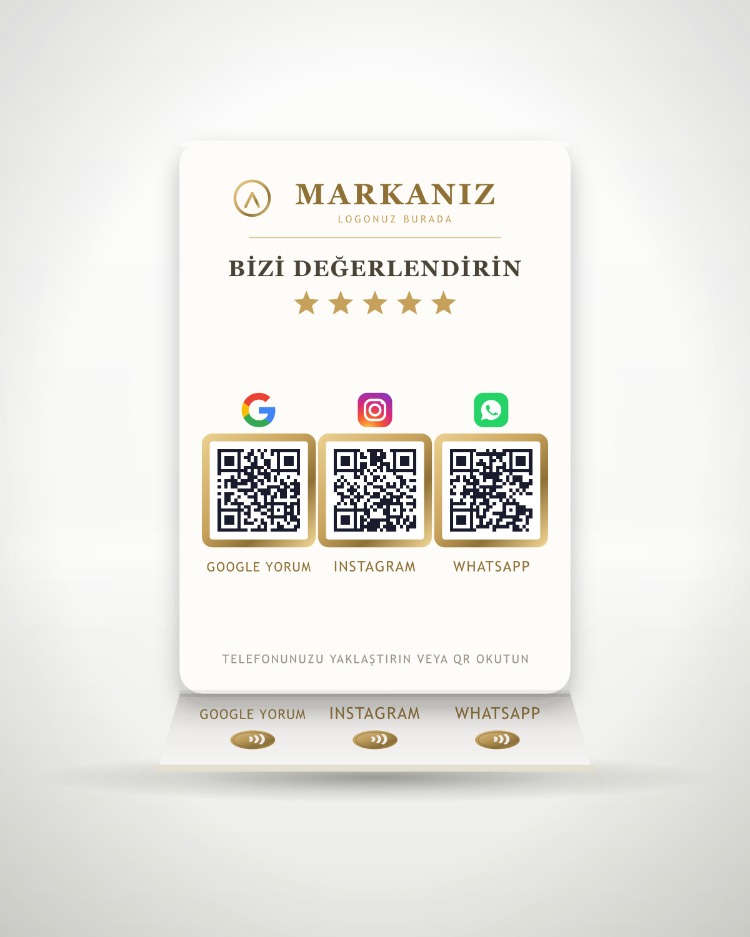 Dijital Pleksi Stand — 3 QR + 3 NFC